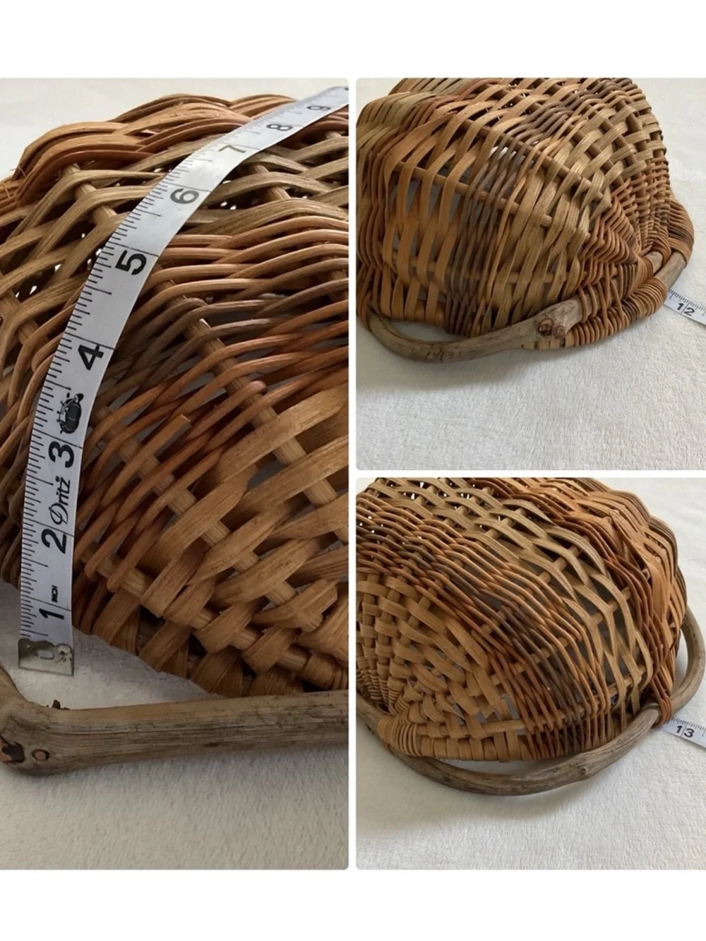 Vintage Wicker Basket Grapevine Handles Rustic Farmhouse Cottage Decor